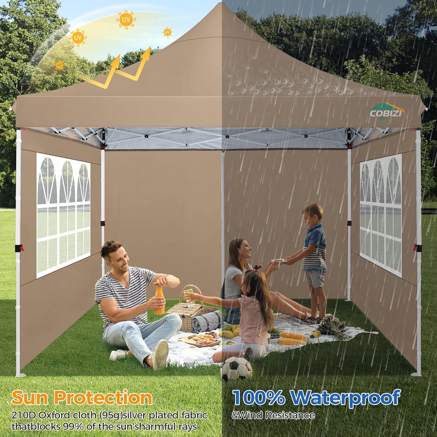 COBIZI Faltpavillon 3x3 mit Seitenwänden & Sandsäcke, wasserdichter Pop Up Pavillon UV-Schutz 50+ für Garten Camping