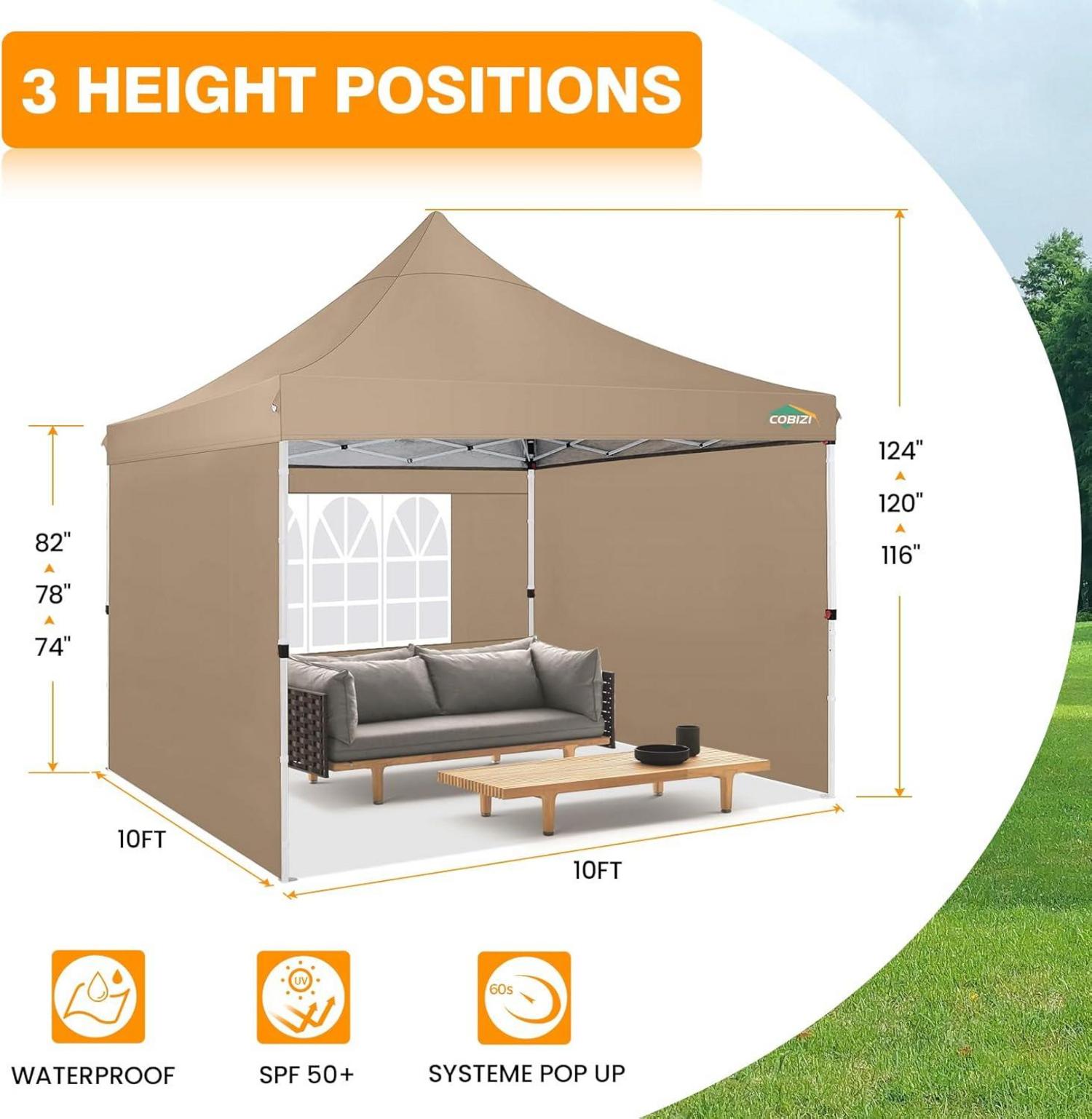 Pavillon 3x3 wasserdicht mit Seitenwänden, Sandsäcke, UV-Schutz