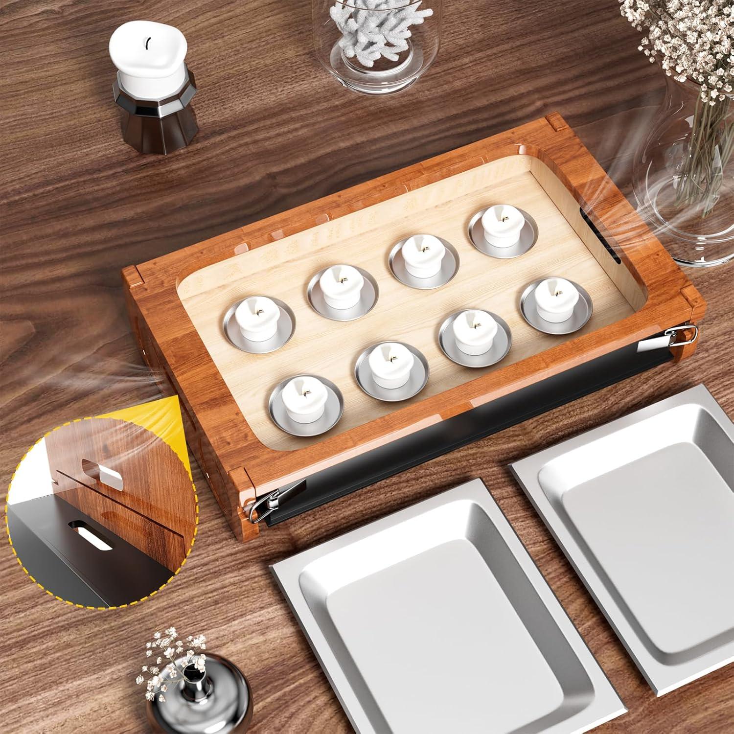 BBQ Board Fleischwarmhalter Grillen Stövchen Kerzen Warmhaltebox