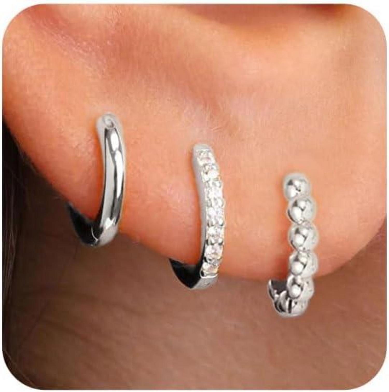 FUNEIA Ohrringe Set 925 Silber 14K Vergoldet Zirkonia Anhänger Gold