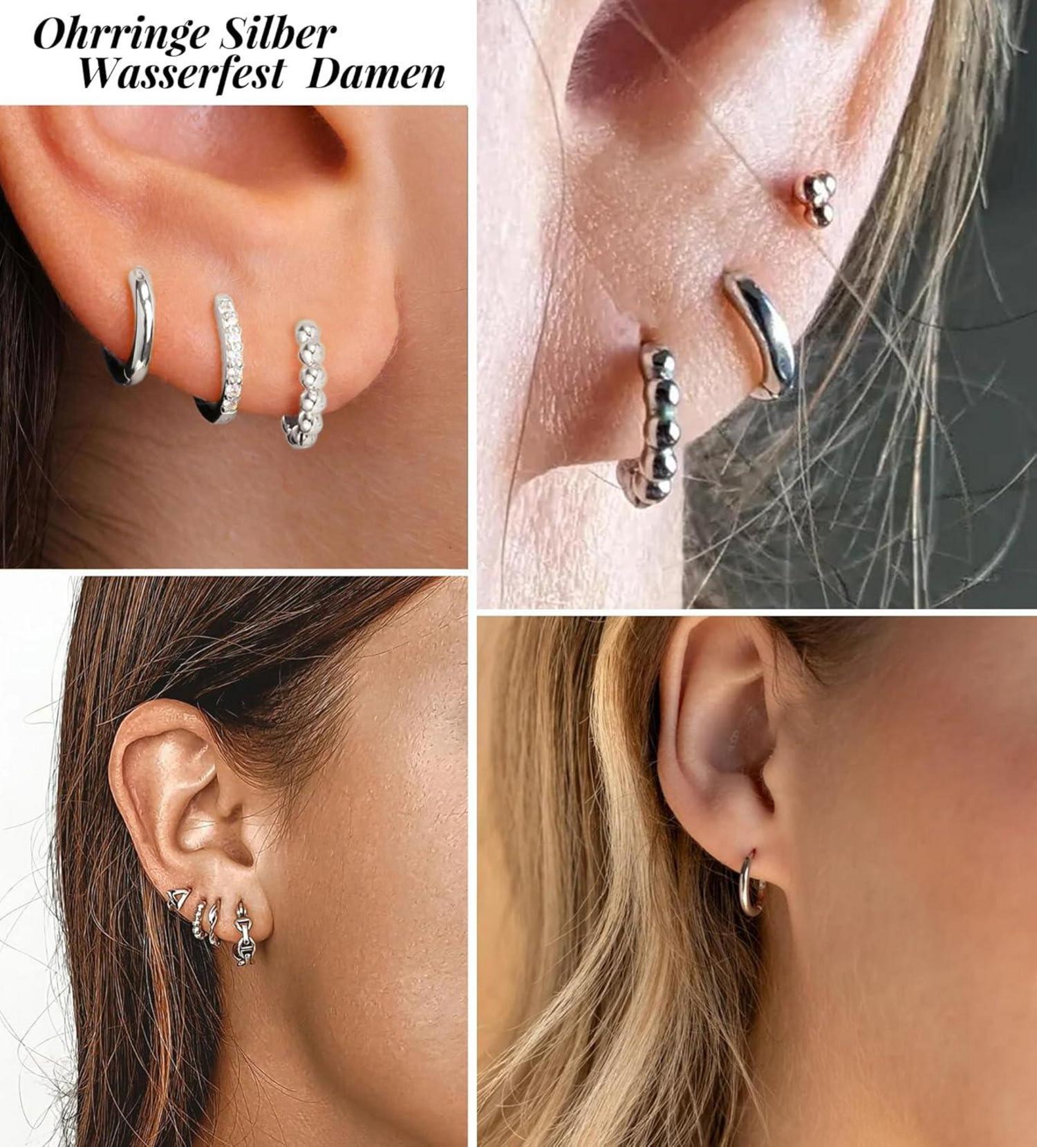 FUNEIA Silber 925 Ohrringe Set Damen Creolen Ohrstecker Gold Zirkonia Anhänger