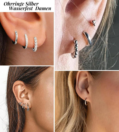FUNEIA Silber 925 Ohrringe Set Damen Creolen Ohrstecker Gold Zirkonia Anhänger