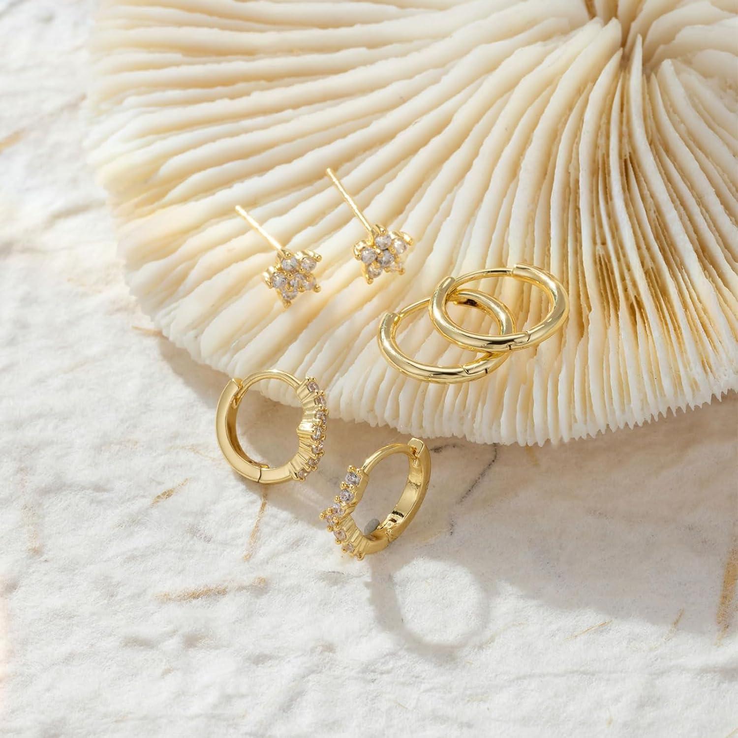 Damen Ohrringe Set Silber 925 Gold Vergoldet Zirkonia Stapelbar Elegante