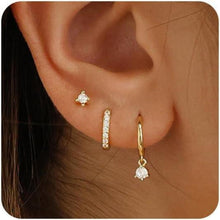 FUNEIA Ohrringe Set 925 Silber 14K Vergoldet Zirkonia Anhänger Gold