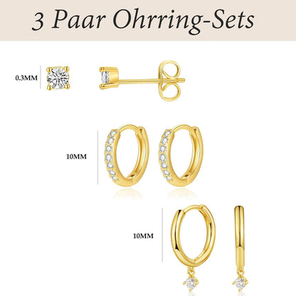 FUNEIA Ohrringe Set Silber 925 14K Vergoldet Zirkonia Gold