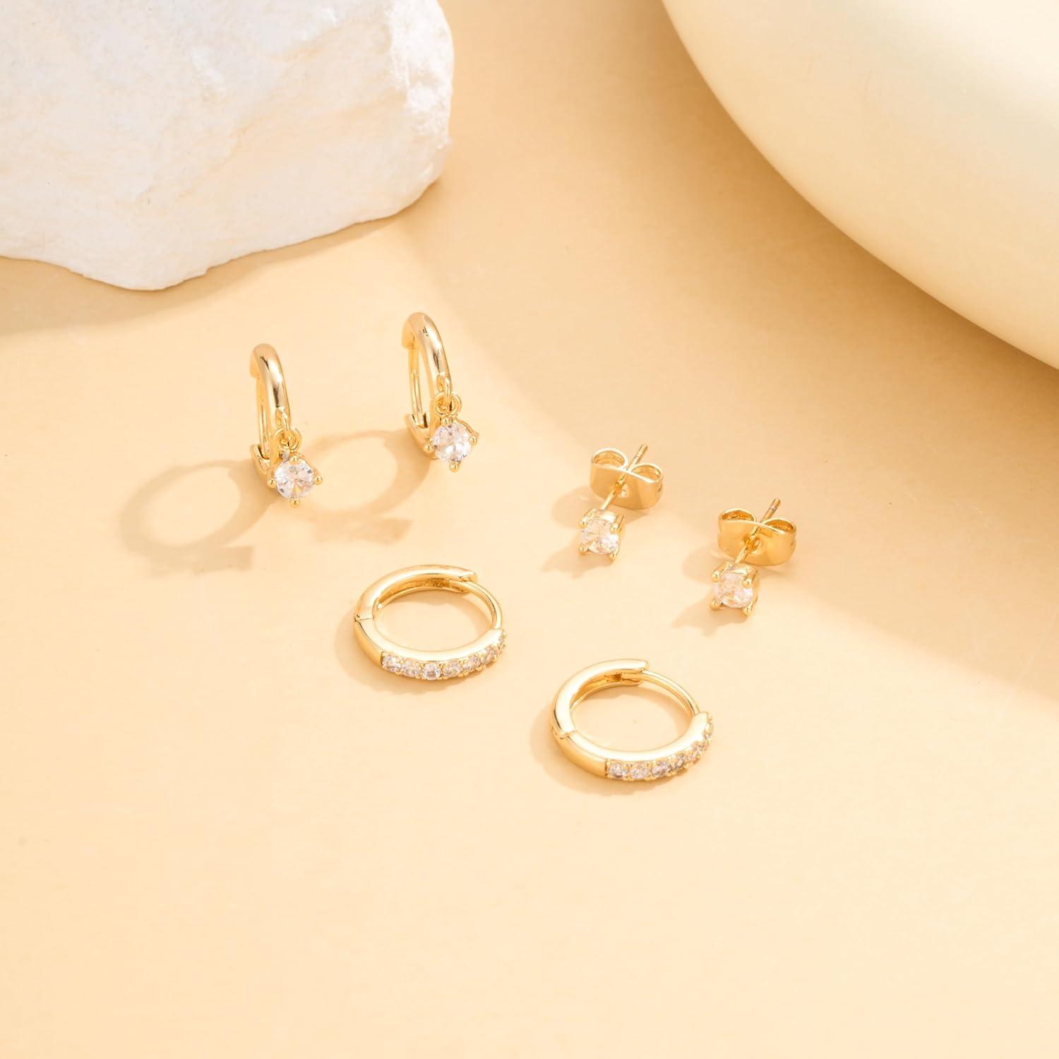 Ohrringe Silber 925 Set Damen 14K Vergoldet Creolen Ohrstecker