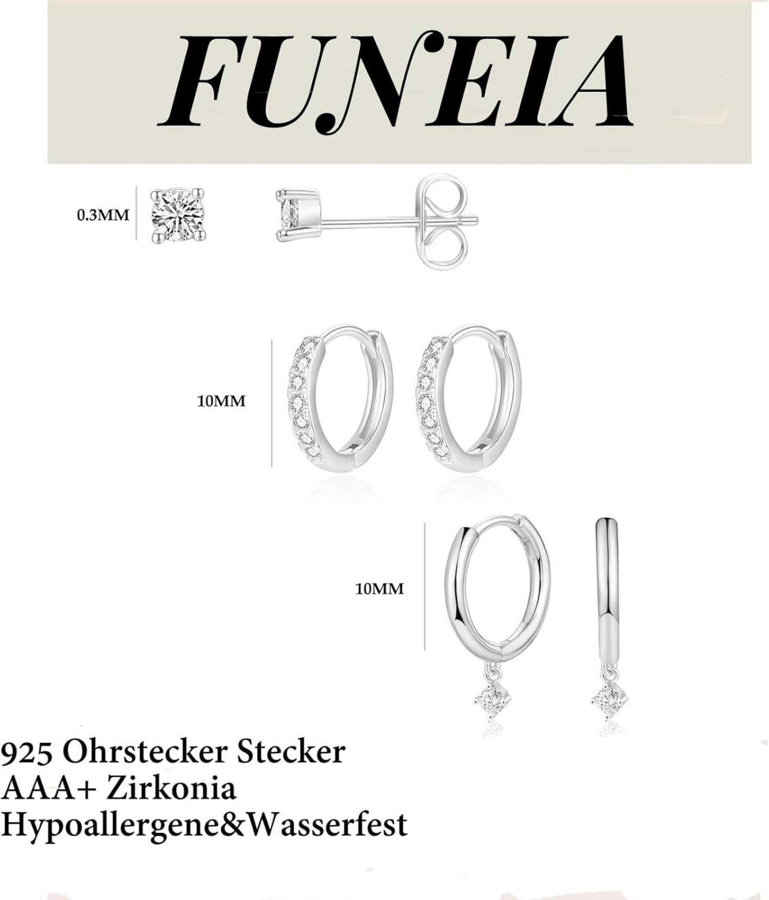 Damen Ohrringe Set Silber 925 Vergoldet Creolen Ohrstecker Zirkonia Gold