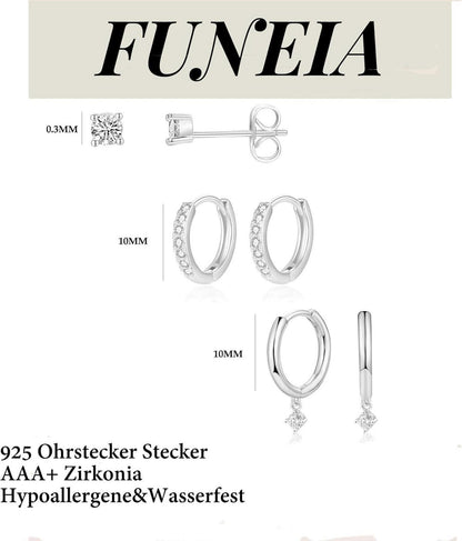 Damen Ohrringe Set Silber 925 Vergoldet Creolen Ohrstecker Zirkonia Gold