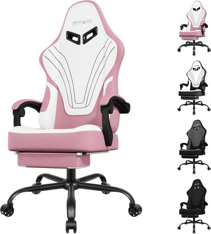Ergonomischer Gaming Stuhl mit Fußstütze und Massage - Rosa - Büro & Home