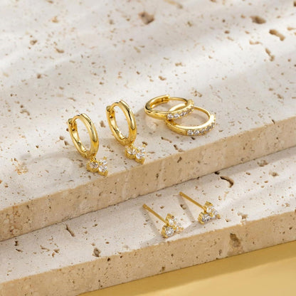 Ohrringe Set 925 Silber Vergoldet Zirkonia Stapelbar Gold Silber