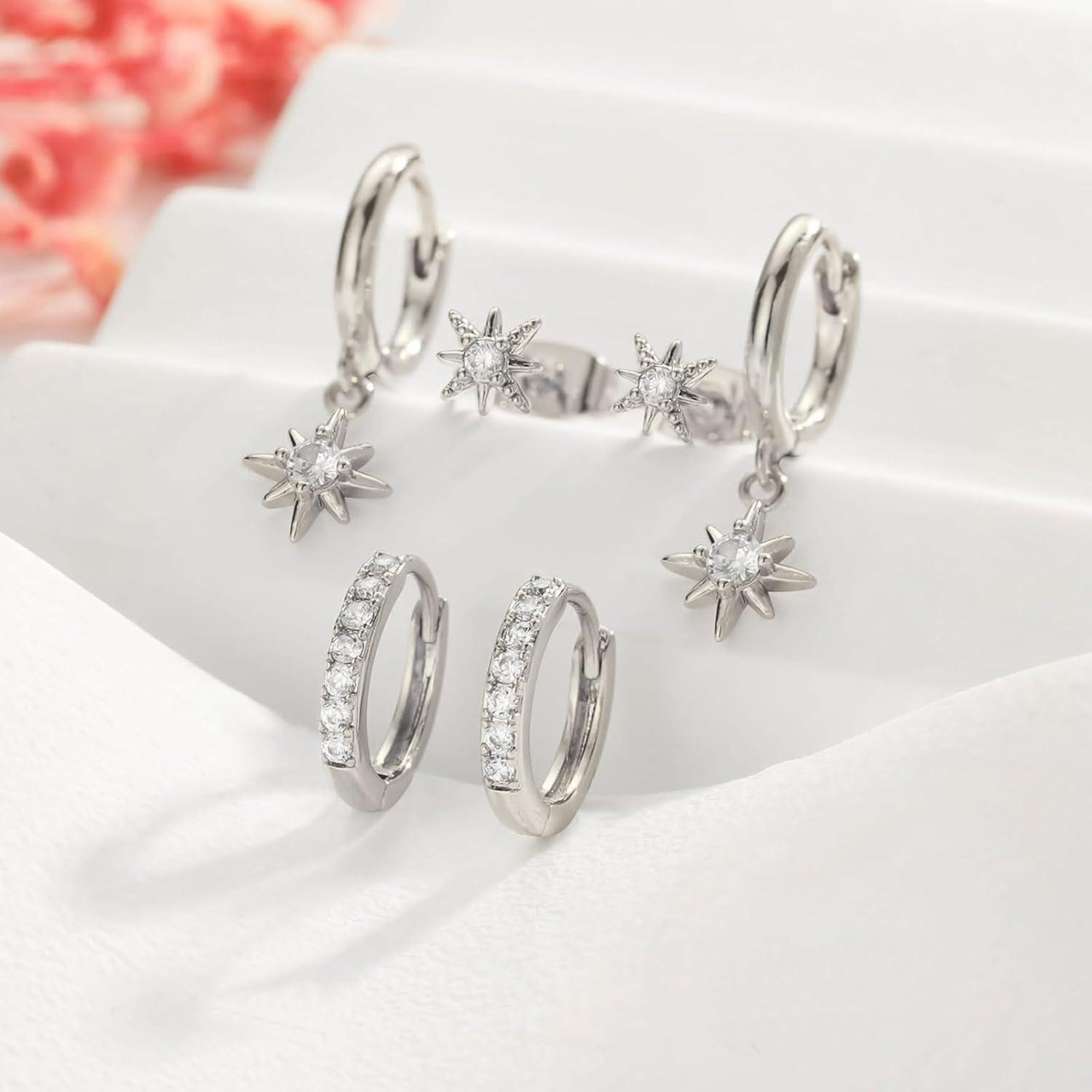 FUNEIA Damen Ohrringe Set Silber 925 Gold Vergoldet Zirkonia Elegantes