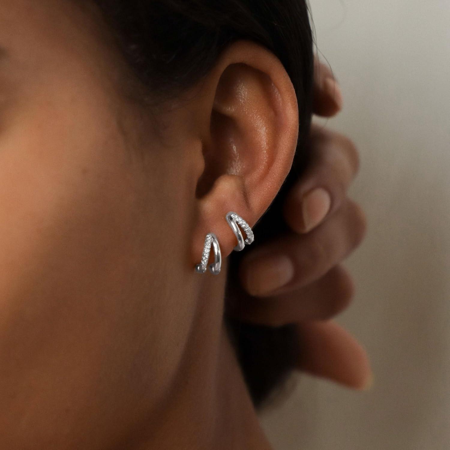 FUNEIA Ohrringe Set Silber 925 14K Vergoldet Zirkonia Anhänger
