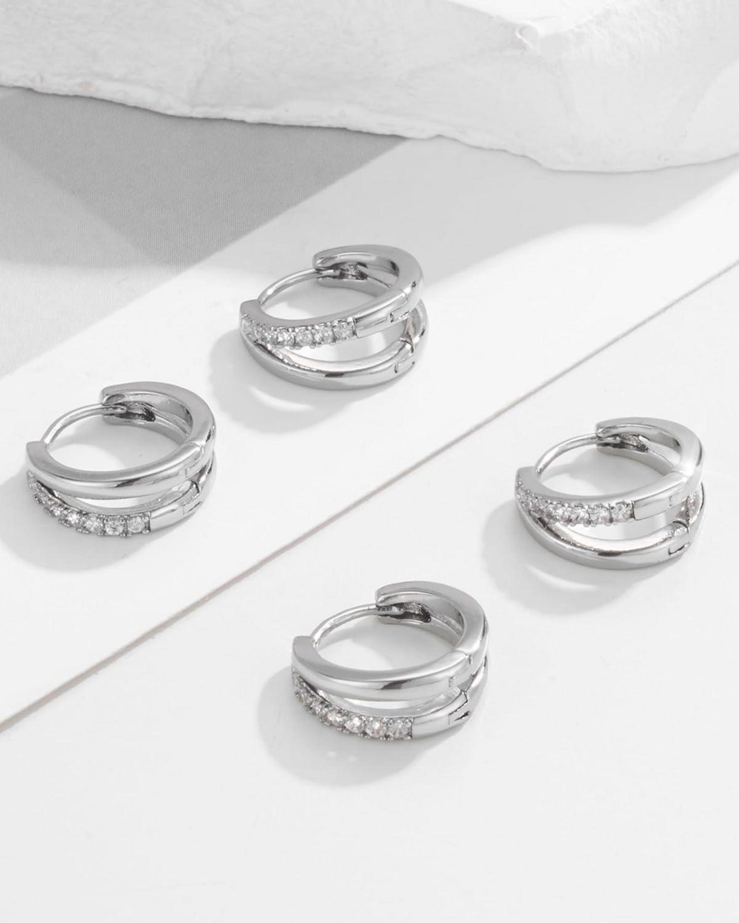 FUNEIA Ohrringe Set Silber 925 14K Vergoldet Creolen Ohrstecker Zirkonia Gold