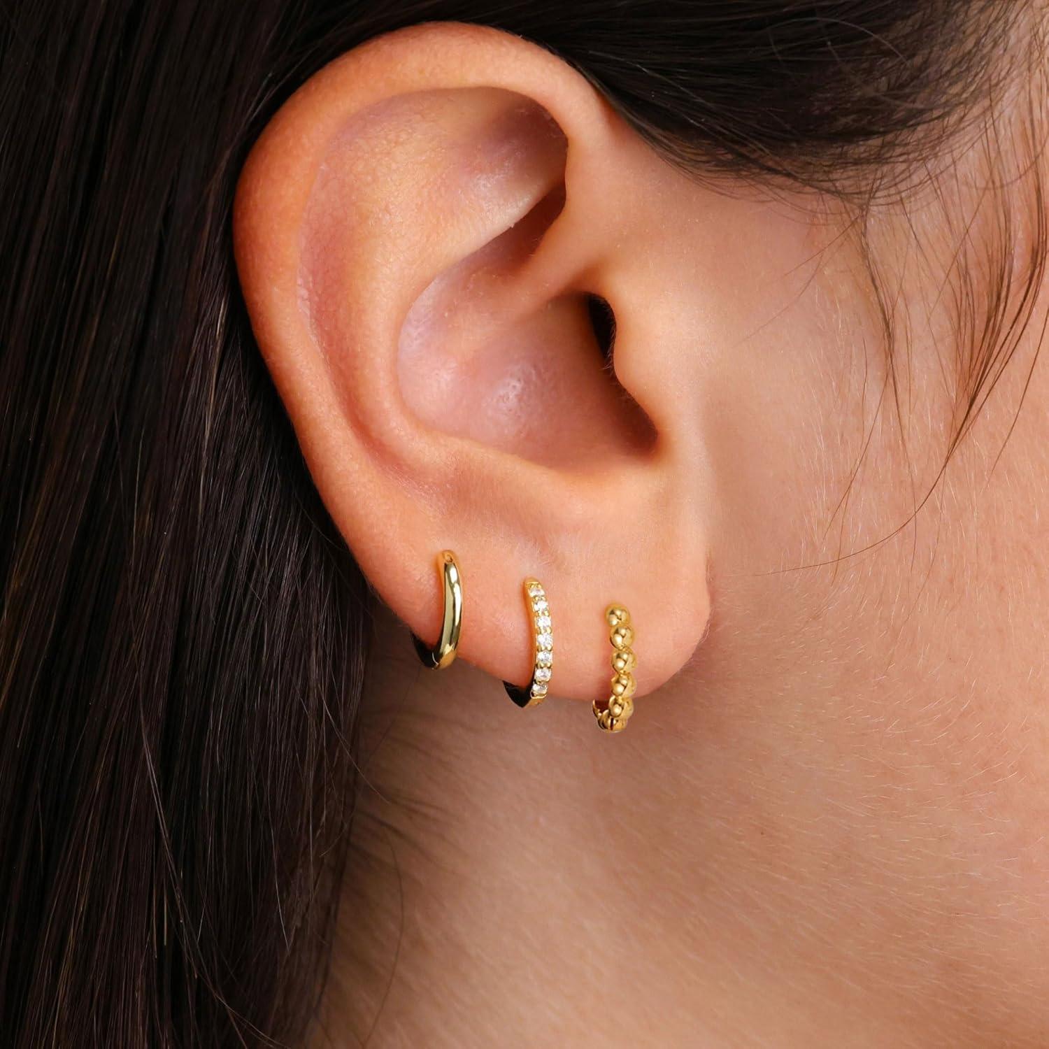 Ohrringe 925 Silber 14K Vergoldet Zirkonia Set Gold Silber