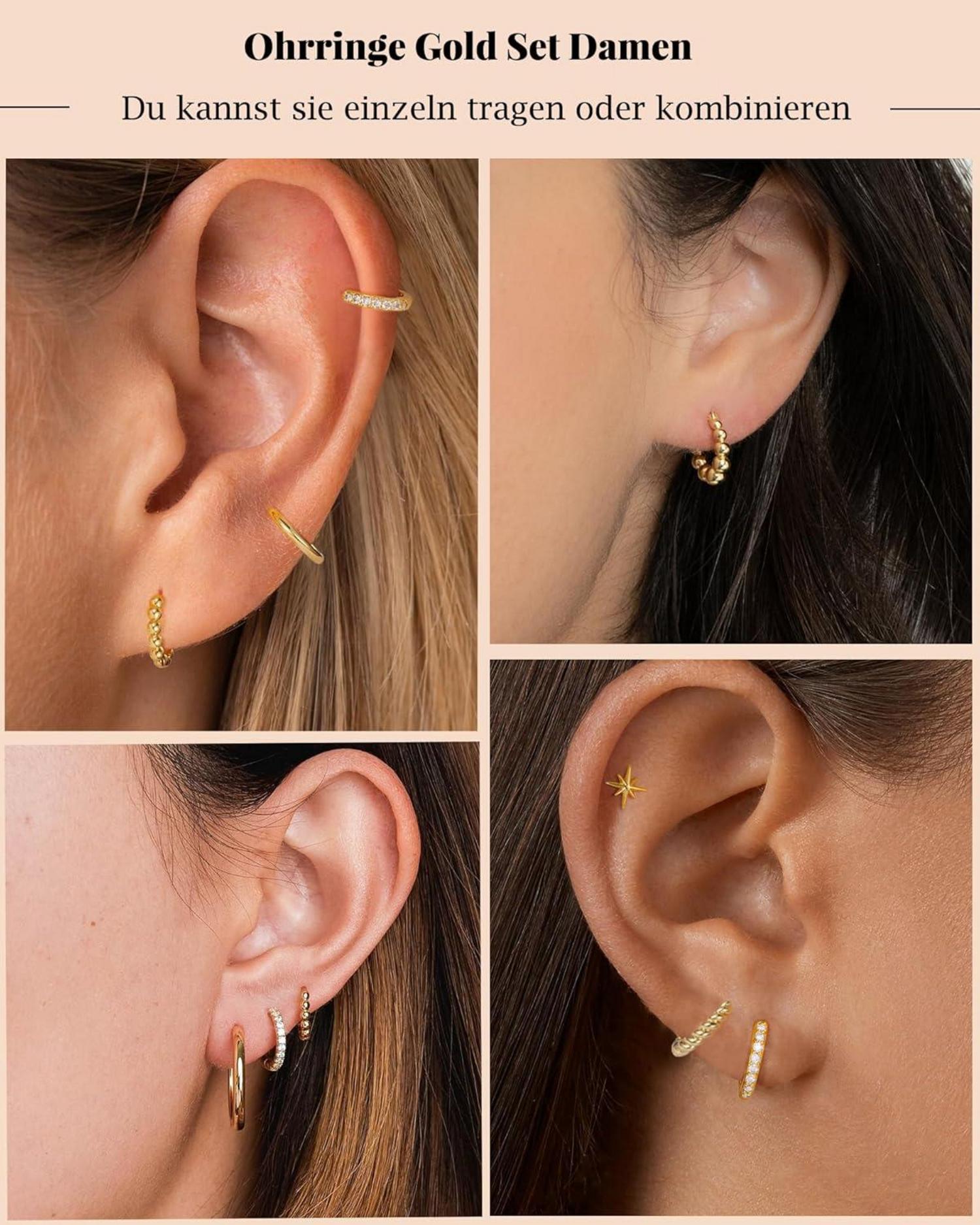 FUNEIA Ohrringe Set Silber Gold mit Zirkonia Anhänger, Wasserfest
