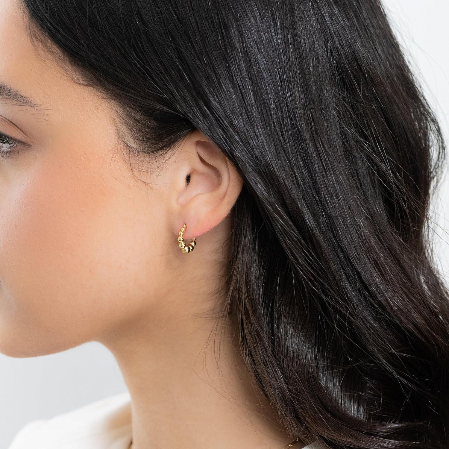 Damen Ohrringe Set 925 Silber 14K Vergoldet Zirkonia Creolen Ohrstecker Gold