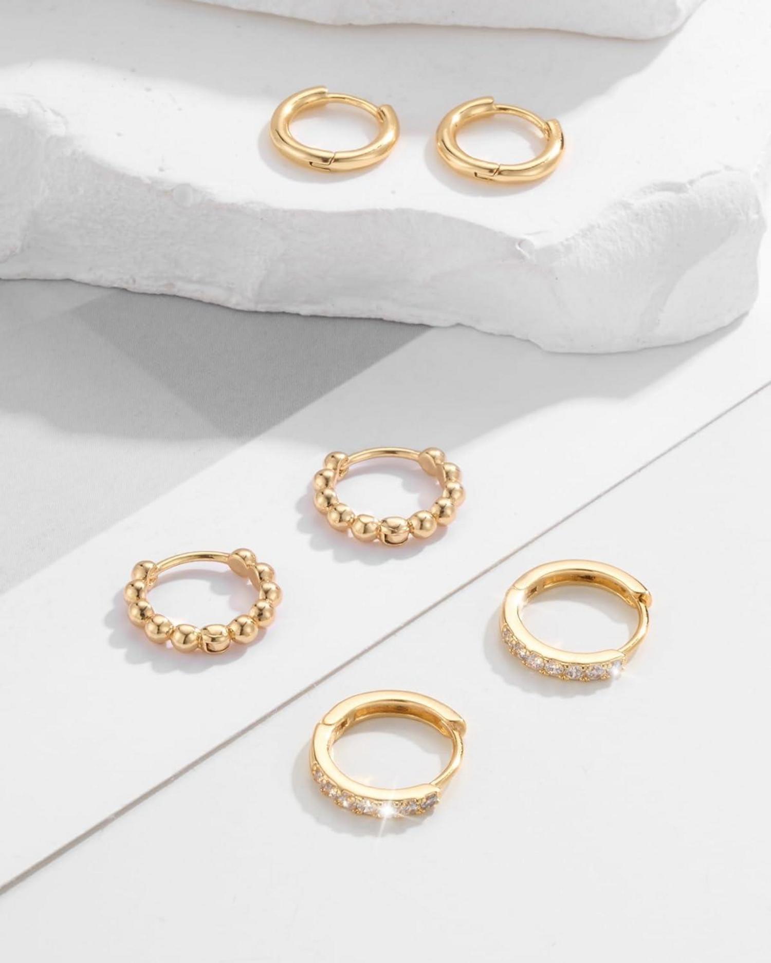 Damen Ohrringe Set 925 Silber 14K Vergoldet Zirkonia Creolen Ohrstecker Gold