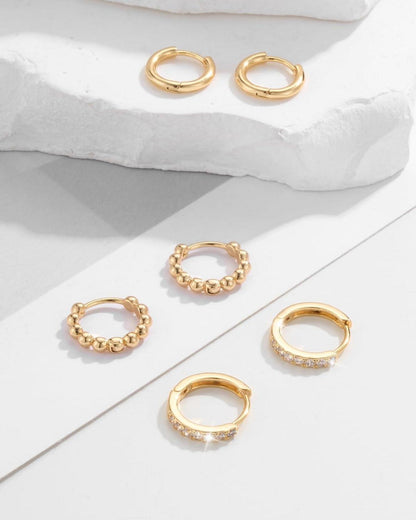 Damen Ohrringe Set 925 Silber 14K Vergoldet Zirkonia Creolen Ohrstecker Gold