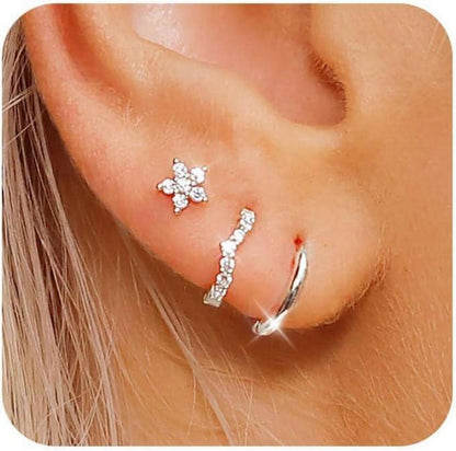 FUNEIA Ohrringe Set 925 Silber 14K Vergoldet Zirkonia Anhänger Gold