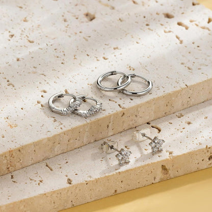 FUNEIA Ohrringe Set Silber 925 Damen Creolen Ohrstecker Zirkonia Gold