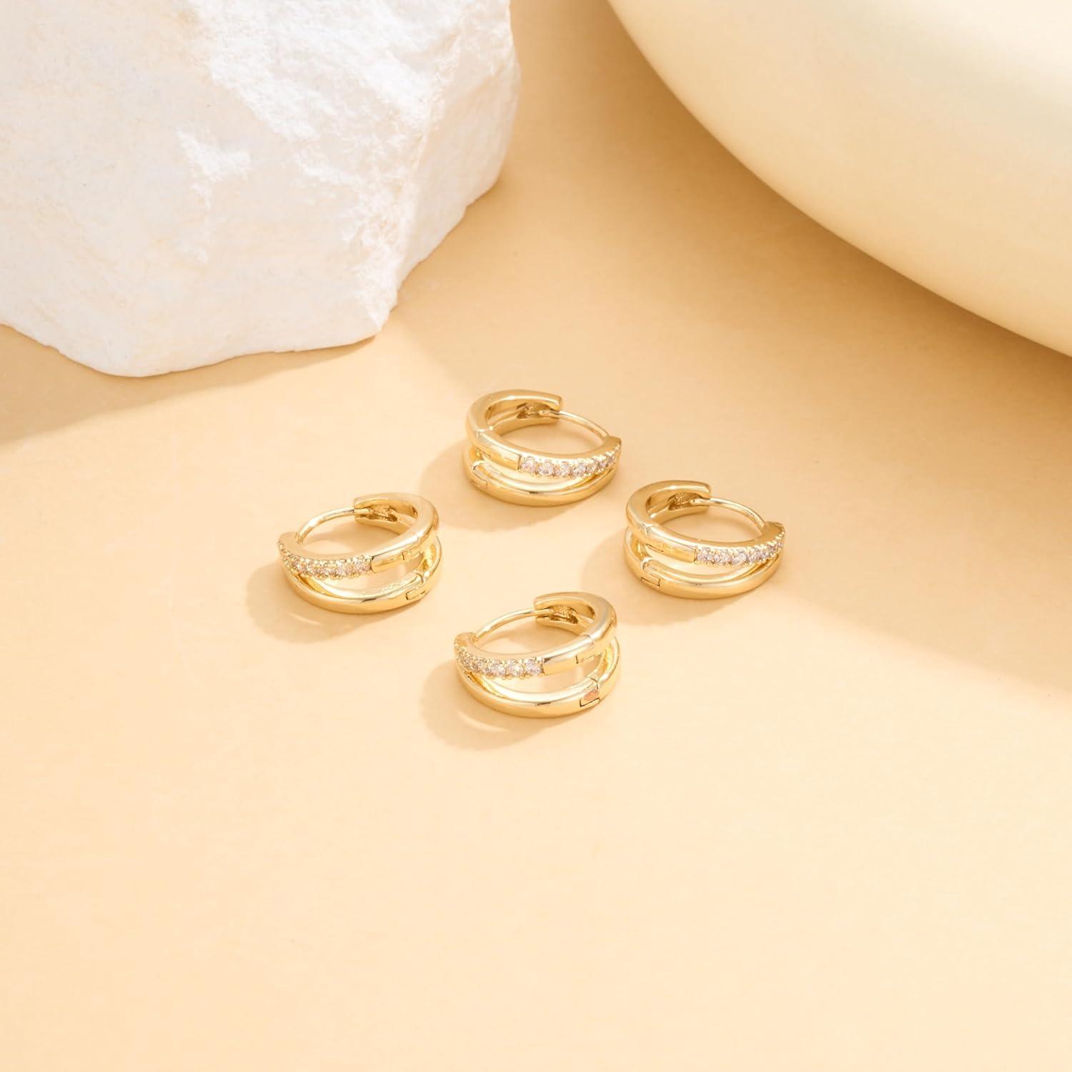 Silber 925 Ohrringe Set Damen 14K Vergoldet Creolen Ohrstecker Zirkonia Gold