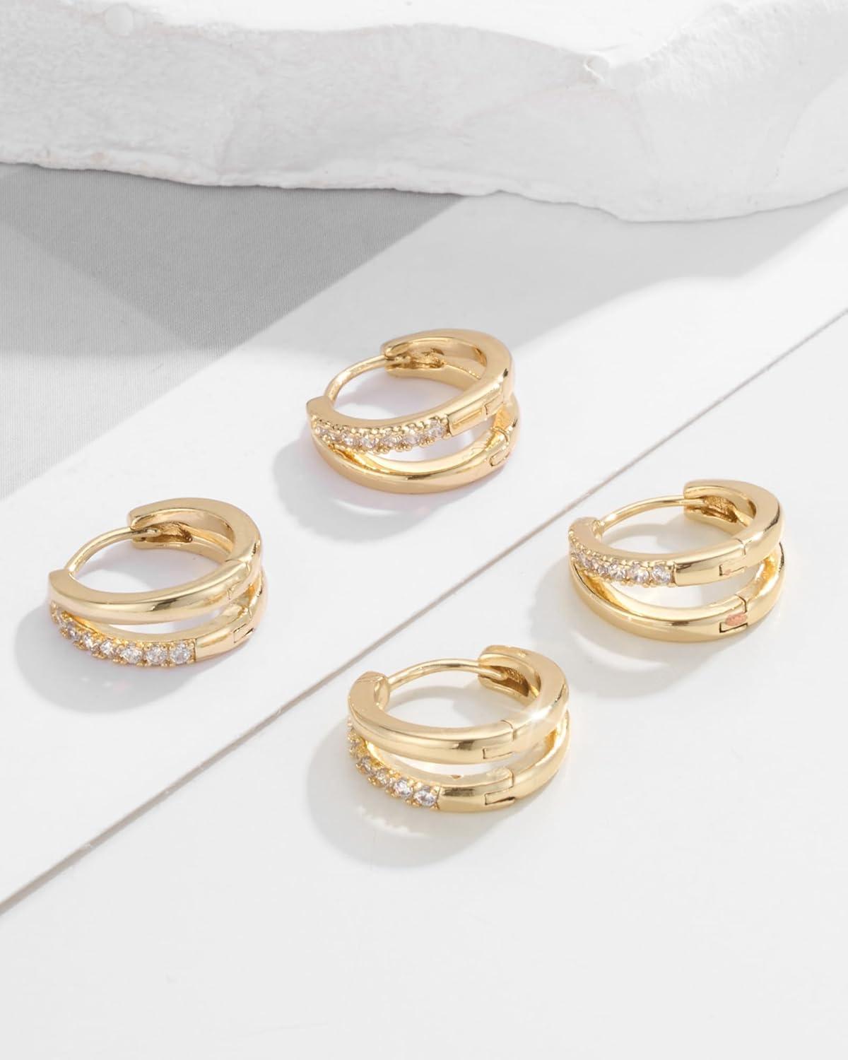 FUNEIA Ohrringe Set Silber 925 Gold Zirkonia Creolen Ohrstecker Damen Geschenkbox