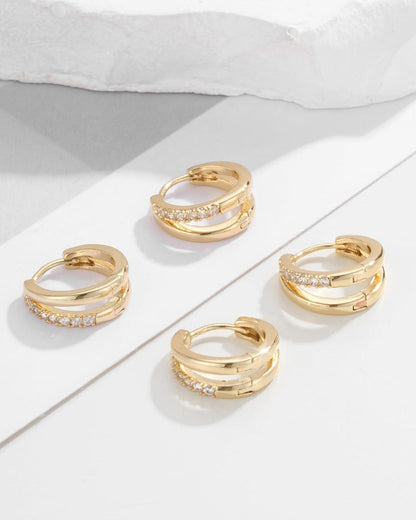 FUNEIA Ohrringe Set Silber 925 Gold Zirkonia Creolen Ohrstecker Damen Geschenkbox