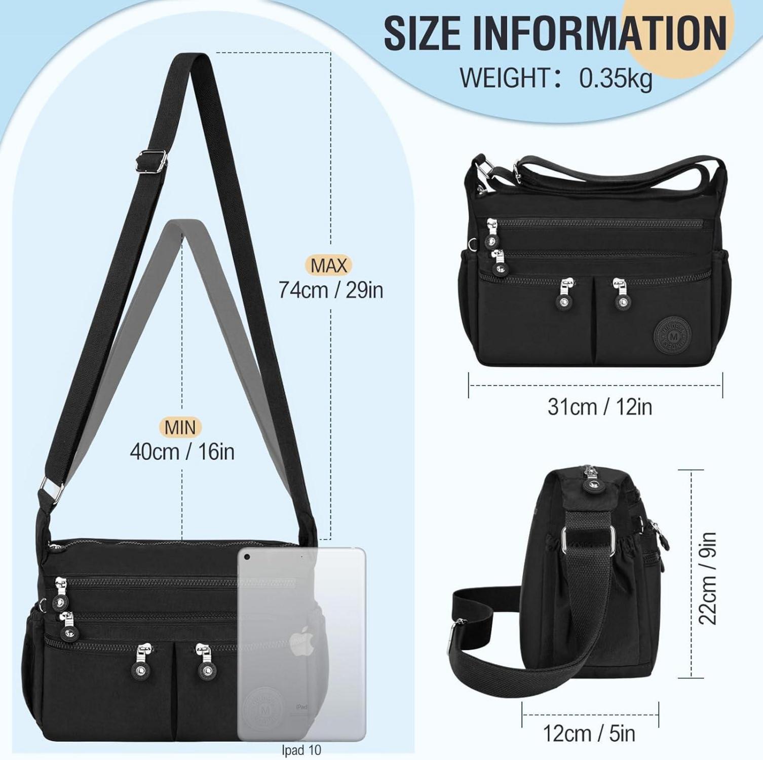 Damen Crossbody Bag Groß Wasserdicht Nylon Umhängetasche Casual Messenger Bag