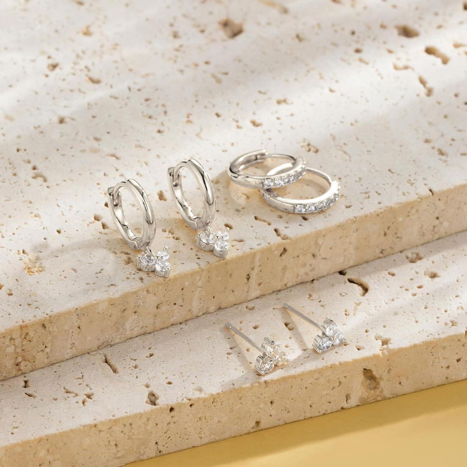 Ohrringe Set Silber 925 Vergoldet Zirkonia Ohrstecker Creolen Damen
