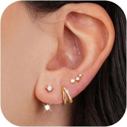 Hypoallergene Ohrringe 925 Silber Damen Set 14K Vergoldet mit Zirkonia