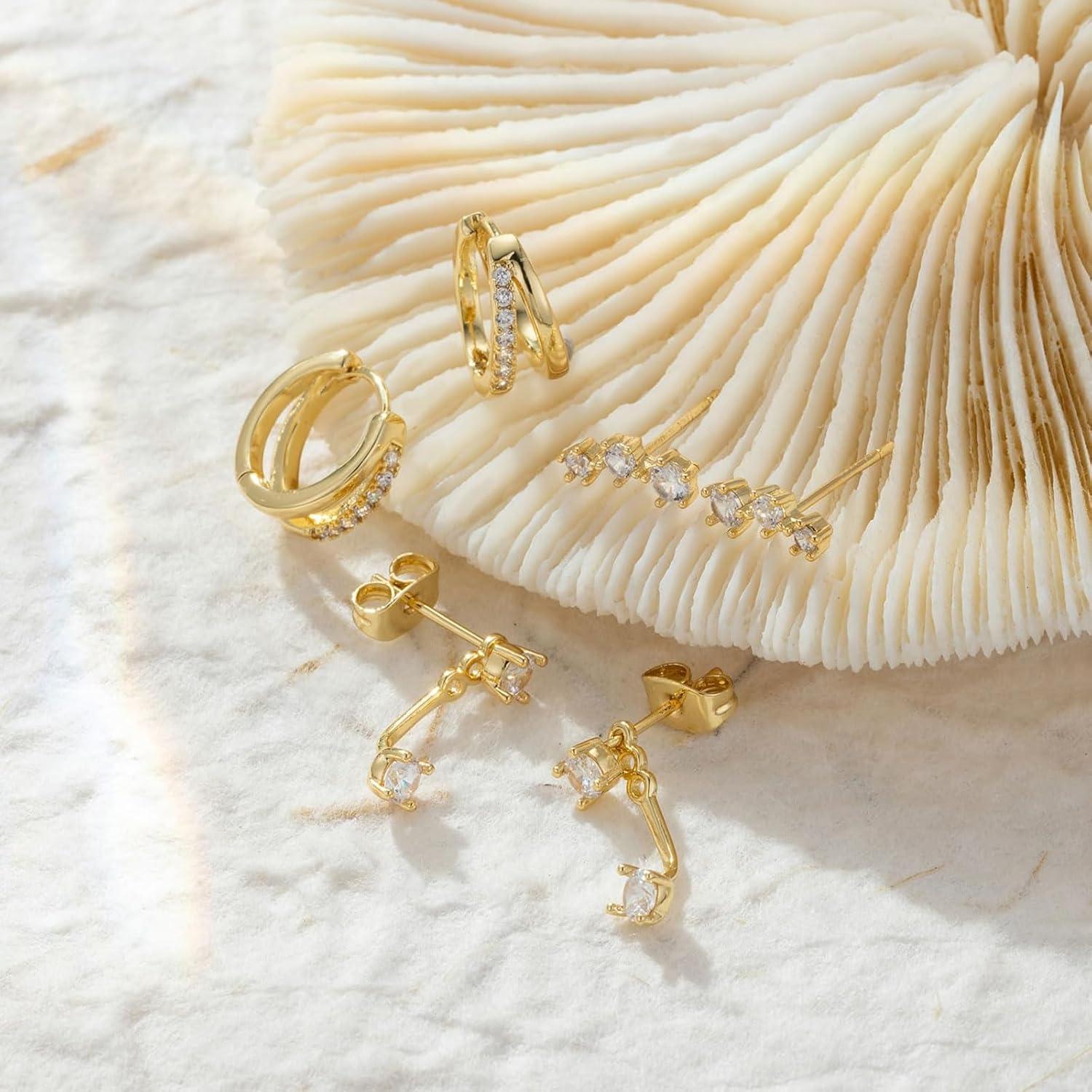 Ohrringe Set Damen 925 Silber 14K Vergoldet Zirkonia Anhänger Cute