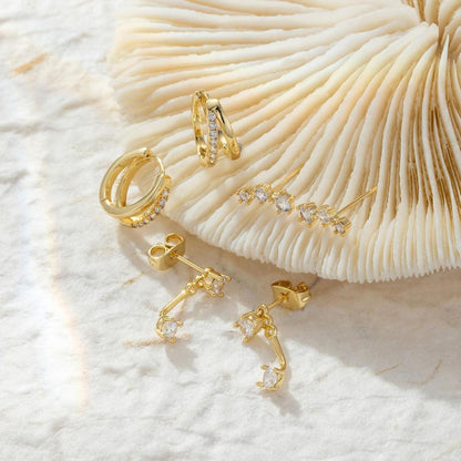 Ohrringe Set Damen 925 Silber 14K Vergoldet Zirkonia Anhänger Cute
