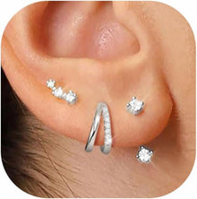 Ohrringe Set Damen 925 Silber 14K Vergoldet Zirkonia Anhänger Gold
