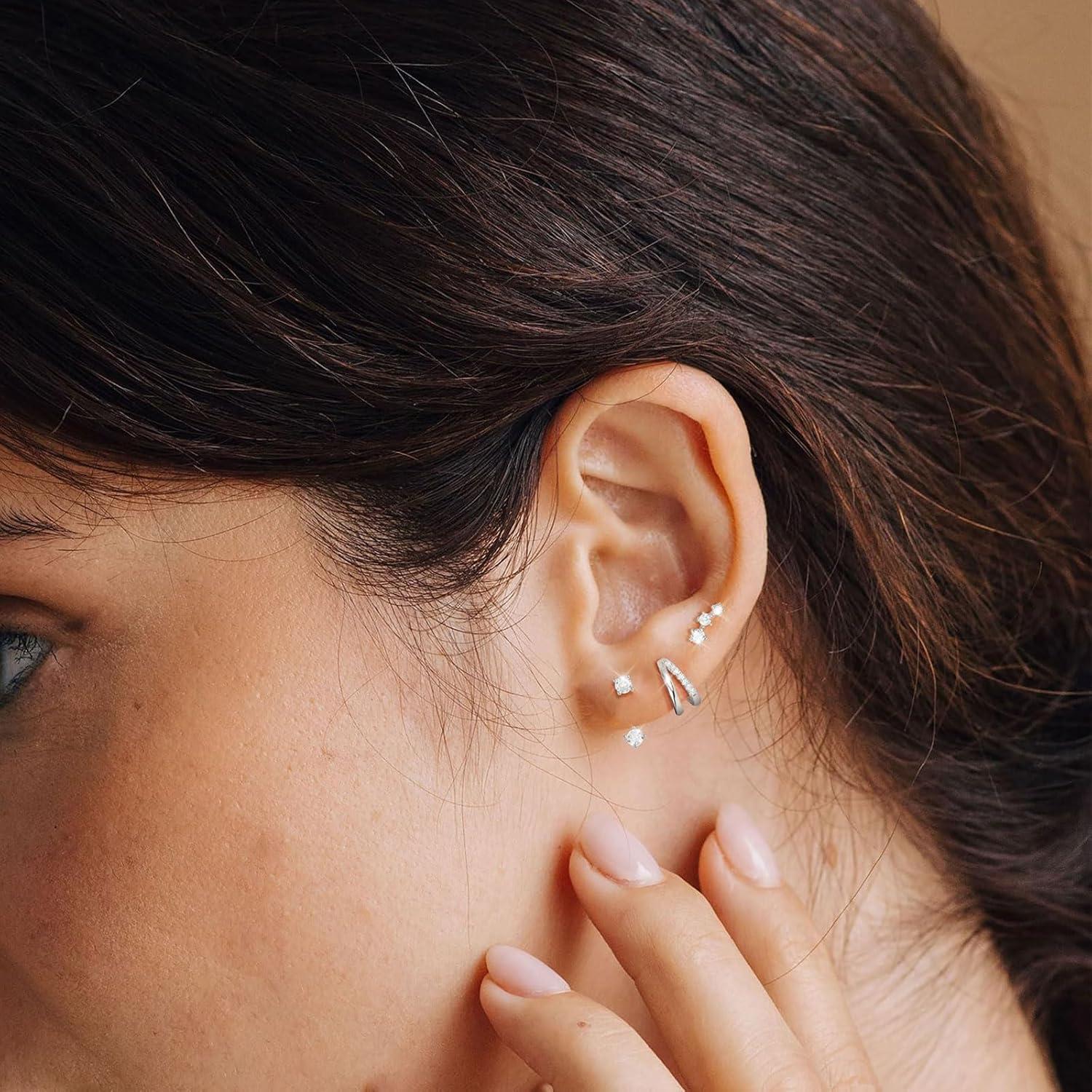 Ohrringe Set Damen 925 Silber 14K Vergoldet Zirkonia Anhänger Gold