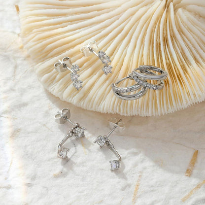 Ohrringe Set 925 Silber 14K Vergoldet Creolen Ohrstecker Zirkonia Gold