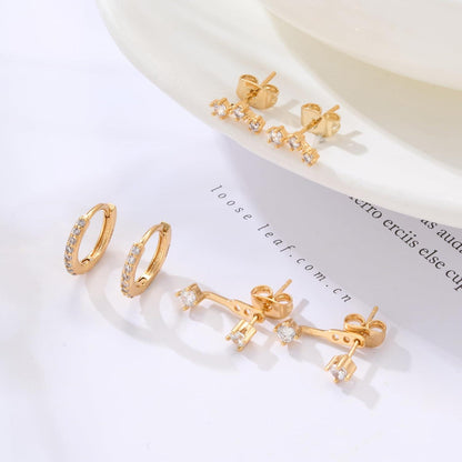 Ohrringe Set Damen 925 Silber 14K Vergoldet Creolen Ohrstecker