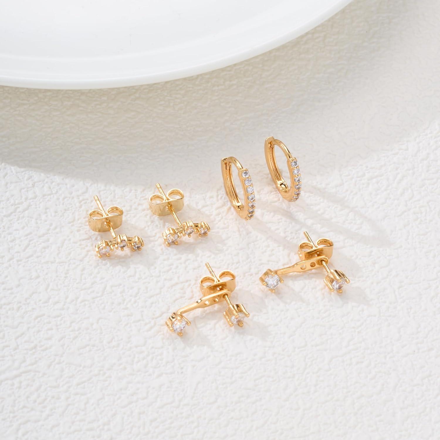 Damen Ohrringe Set Silber 925 Vergoldet Creolen Ohrstecker Zirkonia Gold