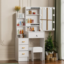 Schminktisch mit LED-Beleuchtung, Spiegel und Hocker 83x36x140cm