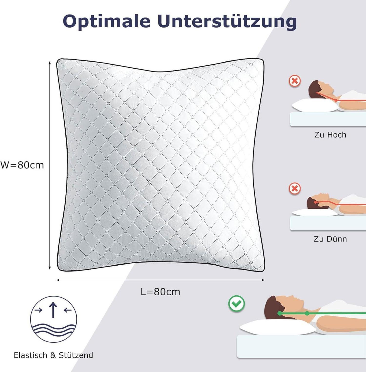 Kopfkissen 80x80 cm Set 2 Stück Schwarz Weiß orthopädisch weich