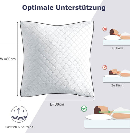 Kopfkissen 80x80 cm Set 2 Stück Schwarz Weiß orthopädisch weich