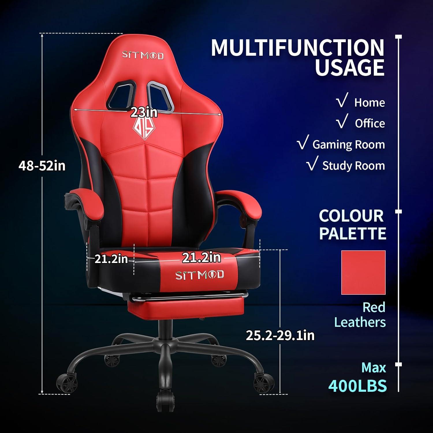 Gaming Stuhl Bürostuhl mit Fußstütze und Kopfstütze - Rot