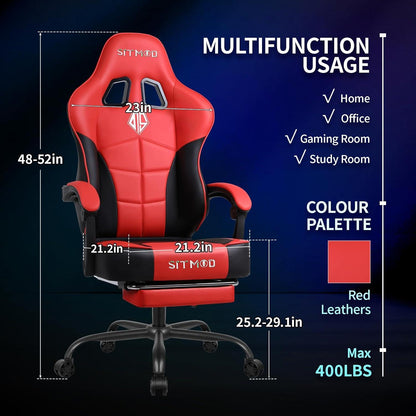 Gaming Stuhl Bürostuhl mit Fußstütze und Kopfstütze - Rot