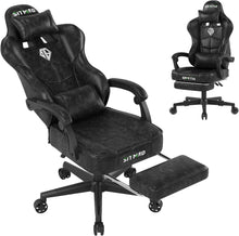 Ergonomischer Gaming Stuhl mit Fußstütze und Kopfstütze - Schwarz