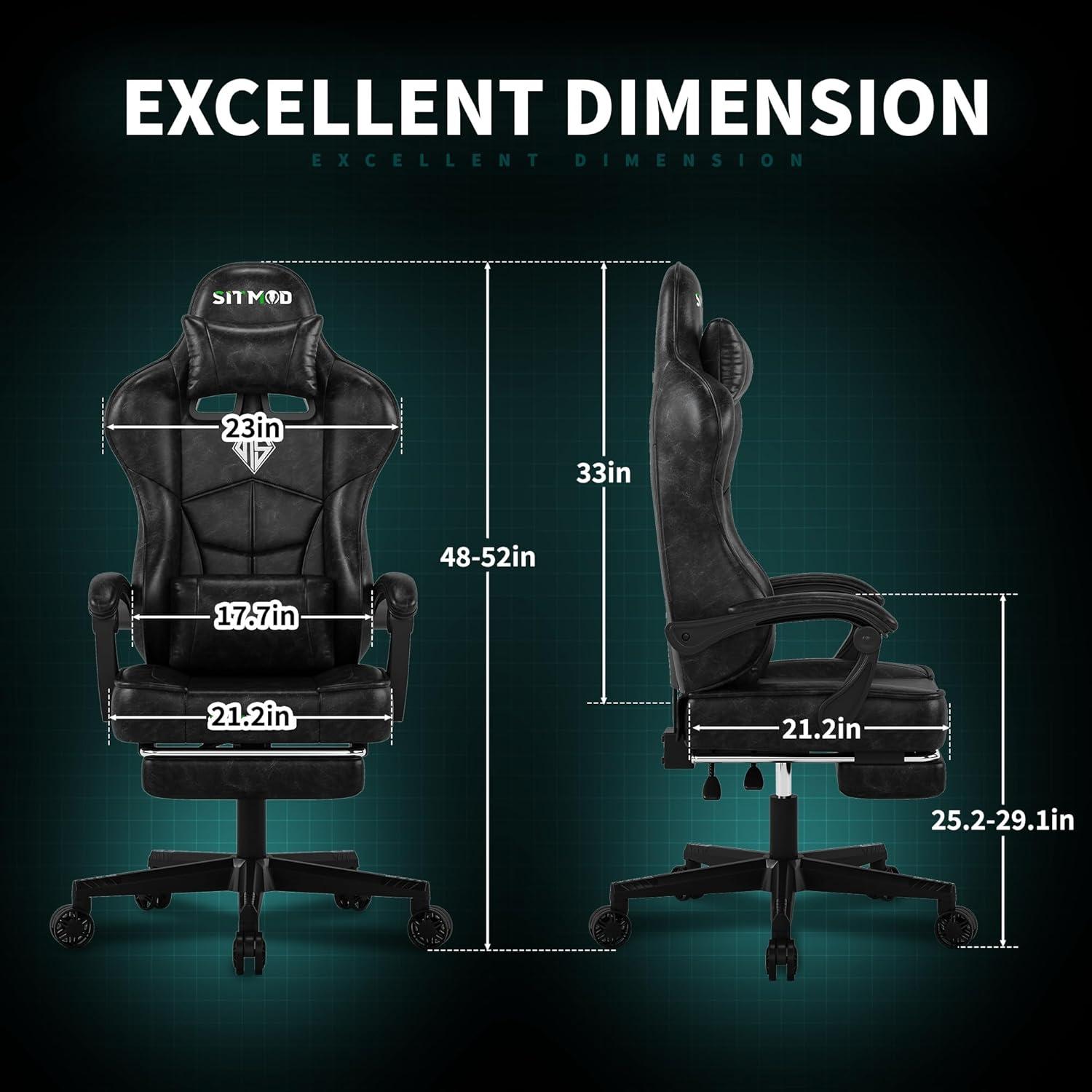 Ergonomischer Gaming Stuhl mit Fußstütze und Kopfstütze - Schwarz