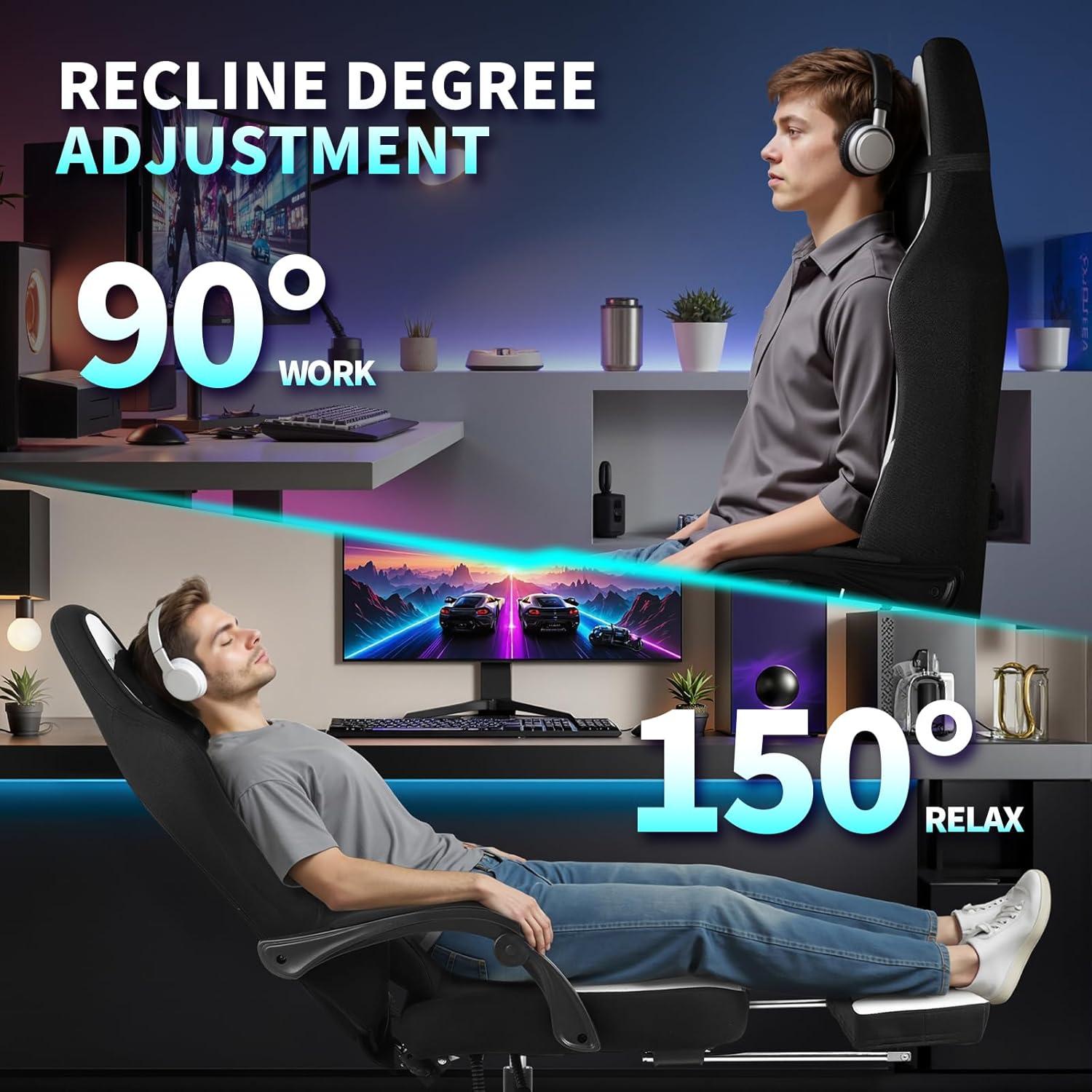 Ergonomischer Gaming Stuhl mit Fußstütze und Kopfstütze - Schwarz