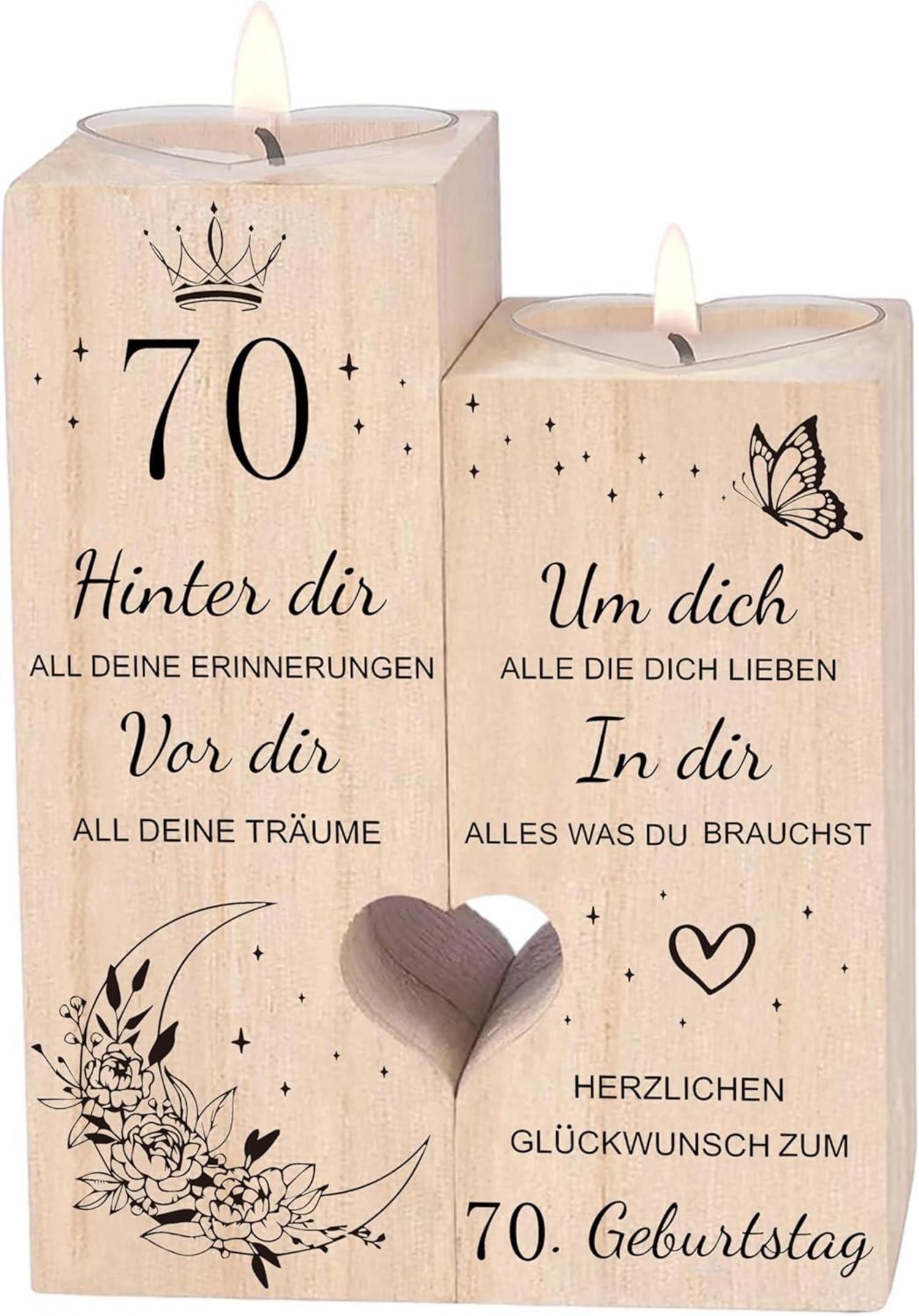 Herzförmiger Holz Kerzenhalter 70. Geburtstag Geschenk