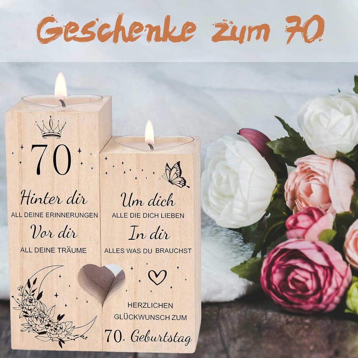 Herzförmiger Holz Kerzenhalter 70. Geburtstag Geschenk
