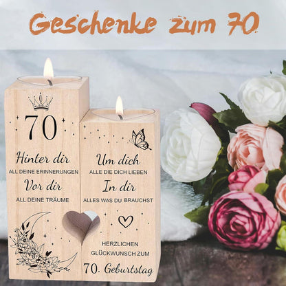 Herzförmiger Holz Kerzenhalter 70. Geburtstag Geschenk