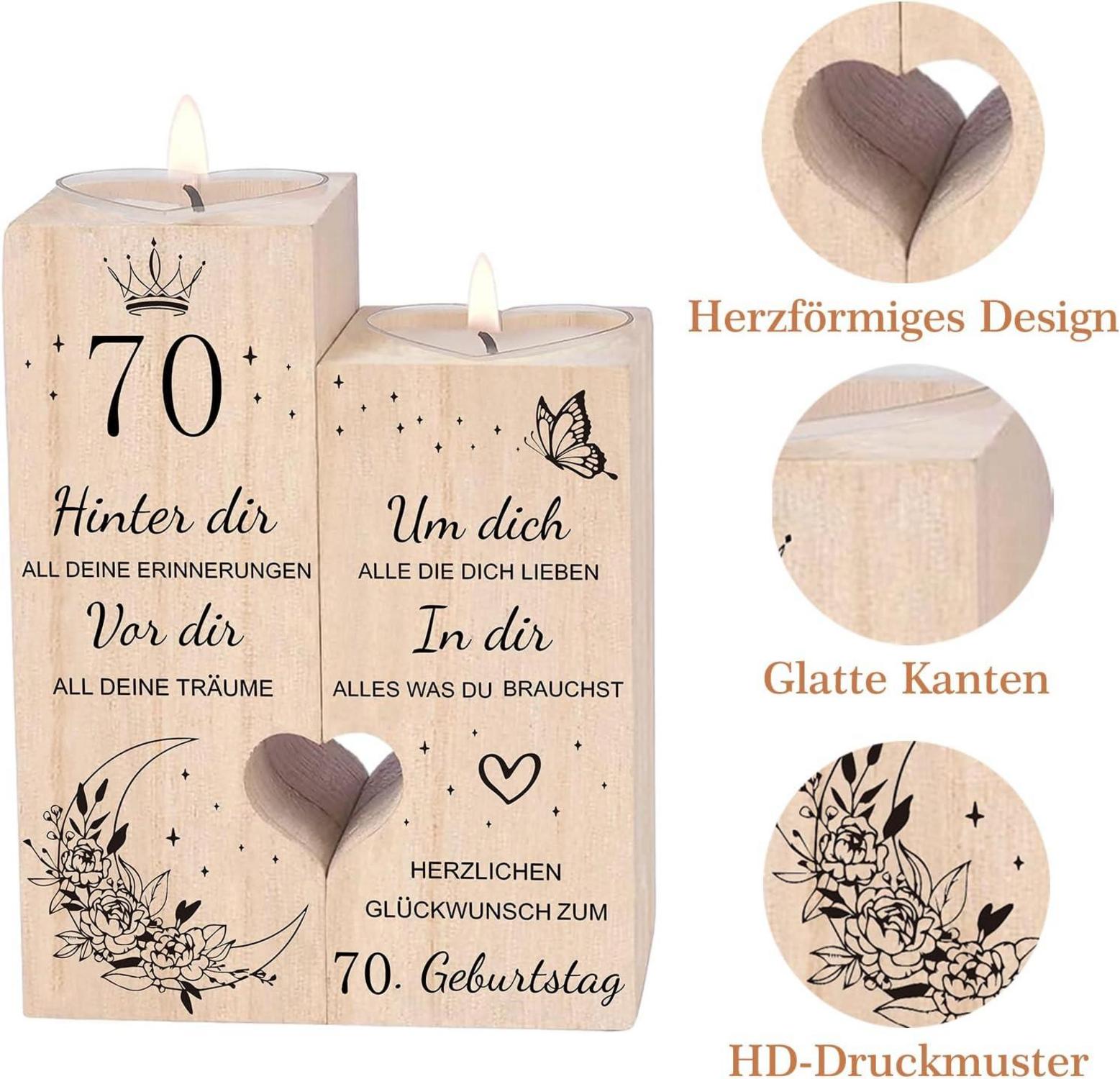 70. Geburtstag Kerzenständer Holz Herzform Geschenkideen Frau
