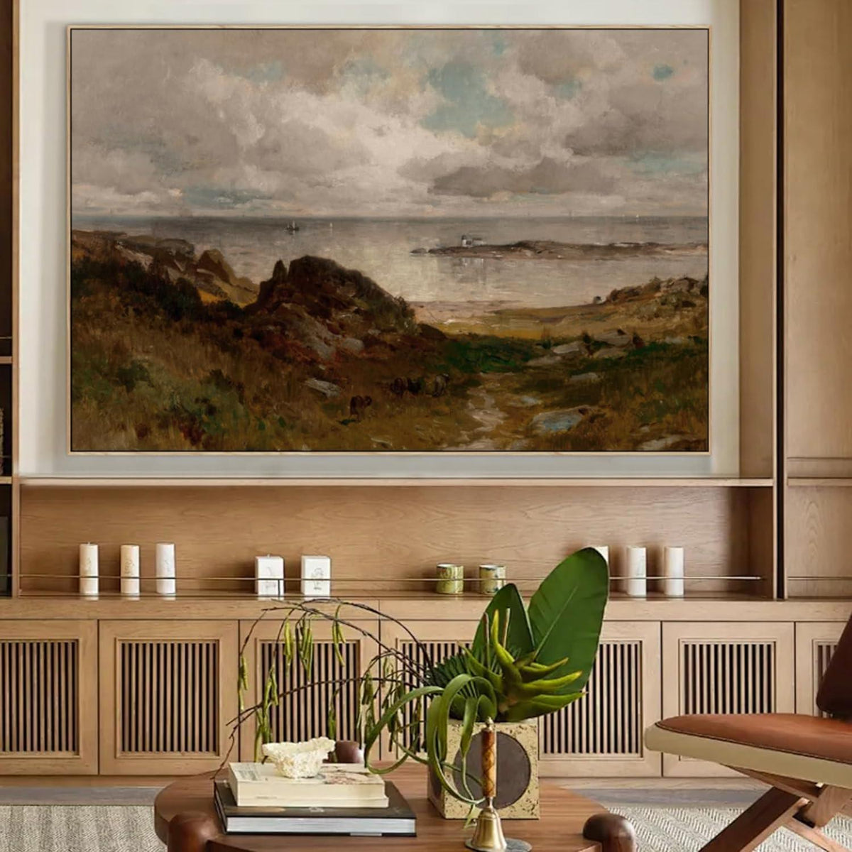 Vintage Meereslandschaft Leinwandbild mit Holzrahmen 60x90 cm
